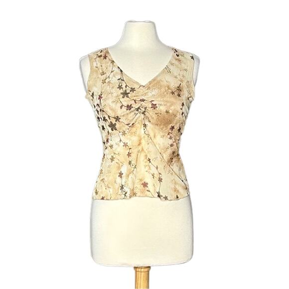 Brown Cream Sparkley Glitter Y2K Sheer Cropped Tank Top S11 - Picture 1 of 9